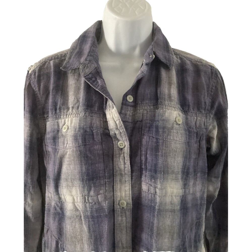 REI CO OP Shirt Women Small Hemp Blend Blue Plaid Button Up Long Sleeve Outdoors - Picture 3 of 10